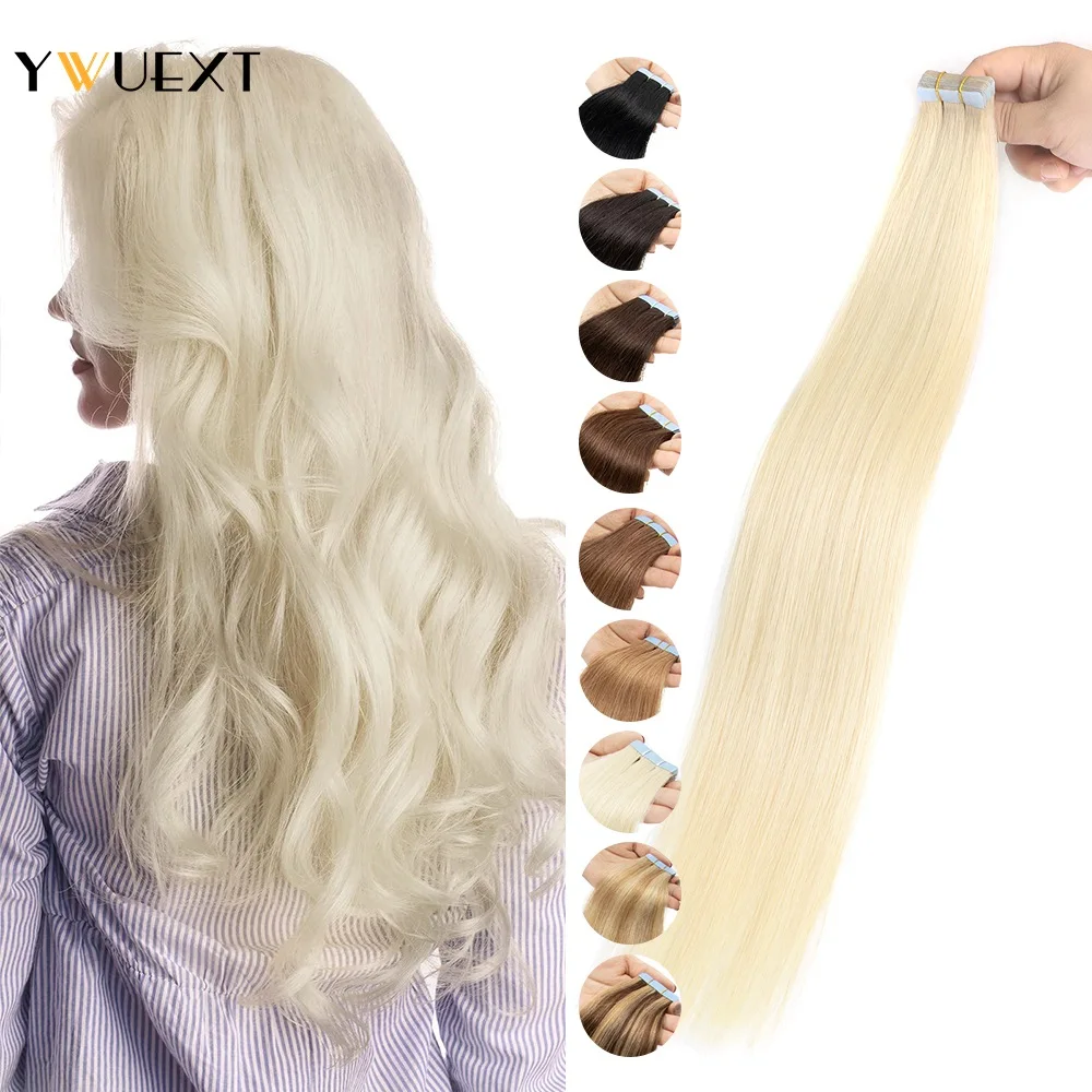 Top Trends: YWUEXT Blonde Tape In Human Hair Extensions 12-24 Inch Seamless Invisible Tape Hair Brazilian Machine Remy Hair Nautral Straight Shoppable Styles