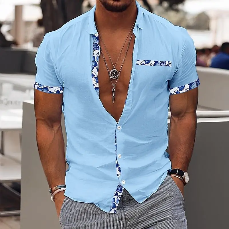 Top Trends: Fashionable Men's Hawaiian Shirt Men's Casual Solid Color Printed Beach Pocket Shirt Short Sleeve Large Size 5XL New Style Multi Shoppable Styles - Image 5