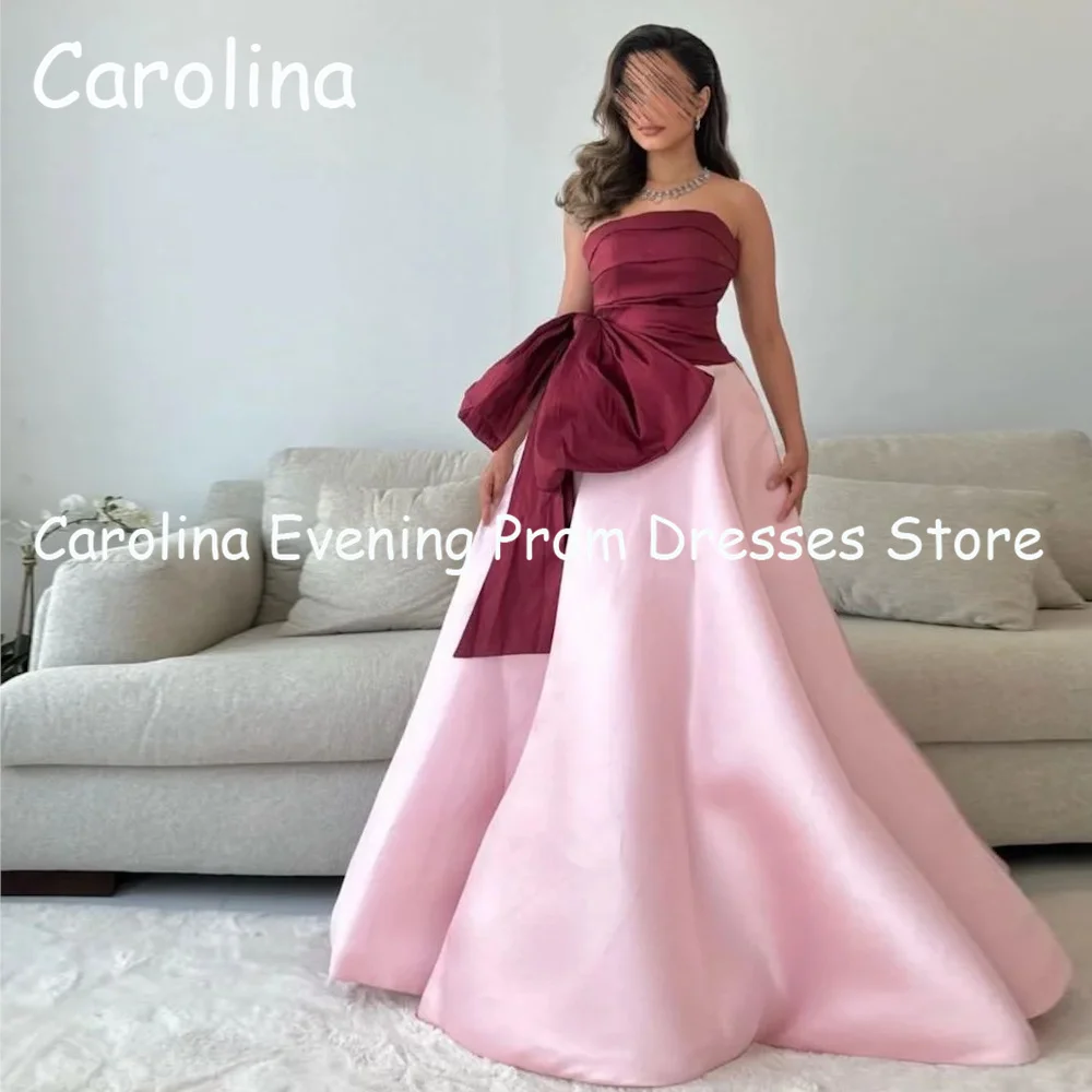 Top Trends: Carolina Satin A-line Strapless Ruffle Arab Prom Gown Bow Floor Length Saudi Evening Formal Elegant Party Dress For Women 2023 Shoppable Styles