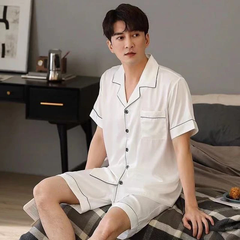 Top Trends: Summer New Pajamas For Man Big Size Satin Mens Pajama Sets Shorts Silk Short Sleeve Sleepwear Home Pijama Night Wear Loungewear Shoppable Styles