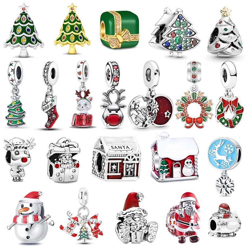 Top Trends: 925 Silver Christmas Series Sock Snowman Elk Bell Pendant Fit Pandora Original Bracelet Charm Beads Necklace DIY Female Jewelry Shoppable Styles