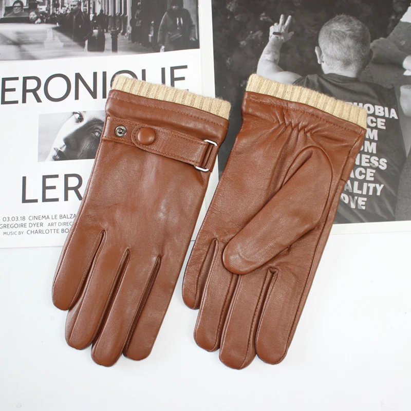 Top Trends: New Men&#039;s Sheepskin Gloves Autumn Button Style Touch Screen Warm Fleece Lining Driving Leather Motorcycle Gloves Winter Shoppable Styles