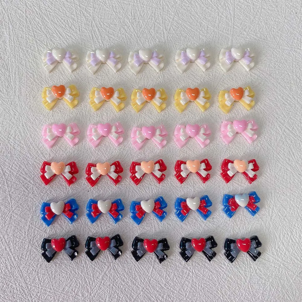 Top Trends: 20Pcs Summer Kawaii Bowknot Nail Art Charms 3D Resin Multicolour Heart Ribbon Bow Nail Decoration Flatback Bowtie Manicure Parts Shoppable Styles