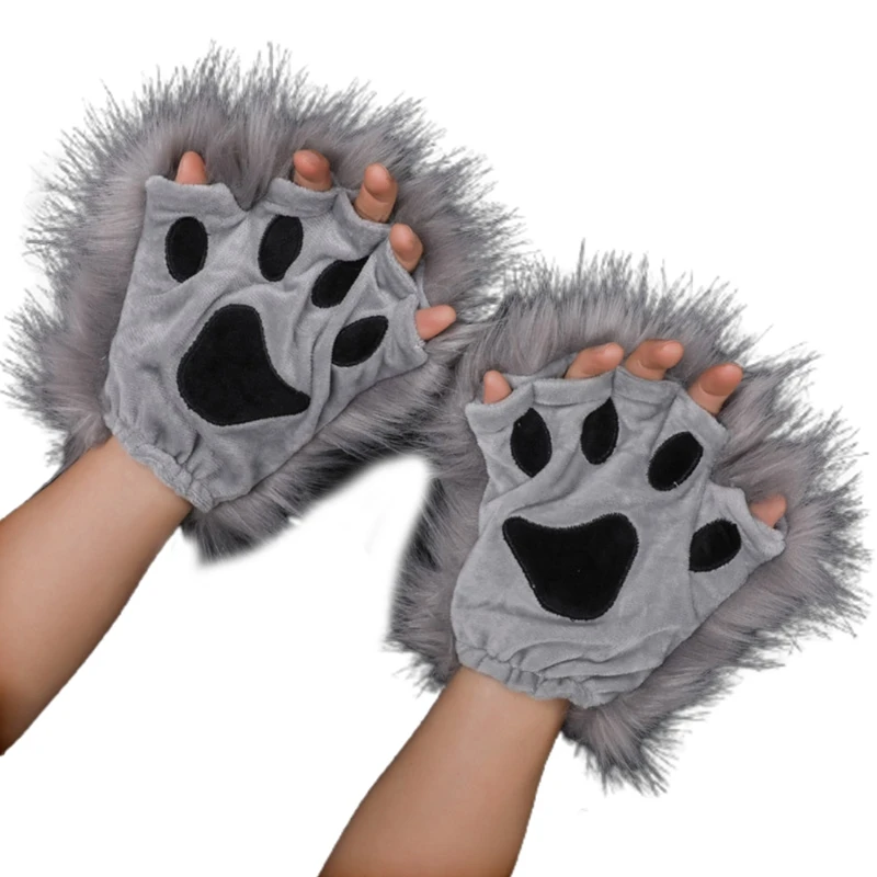 Top Trends: 1 Pair Furry Paw Gloves For Cat Girls Cosplay Accessory Kawaii Plush Wolf Paws Fingerless Winter Gloves For Anime Cospla Shoppable Styles - Image 3