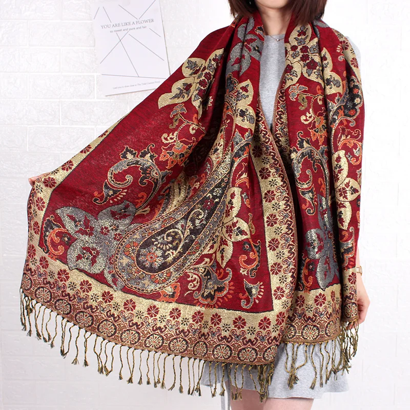 Top Trends: Paisley Pashmina Shawl Scarf Women Jacquard Cashew Printed Scarves Double-side Flowers Borders Female Tassel Blanket Wraps Shoppable Styles