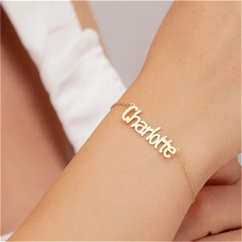 Top Trends: Custom Personalized Name Bracelet For Women Stainless Steel Nameplate Charm Bracelet Gold Jewelry Birthday Gifts Brazalete Mujer Shoppable Styles