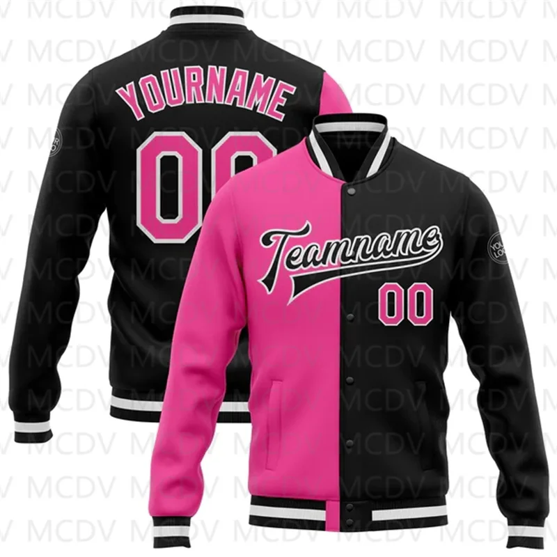 Top Trends: Custom Black Pink-White Bomber Full-Snap Varsity Letterman Split Fashion Jacket Shoppable Styles