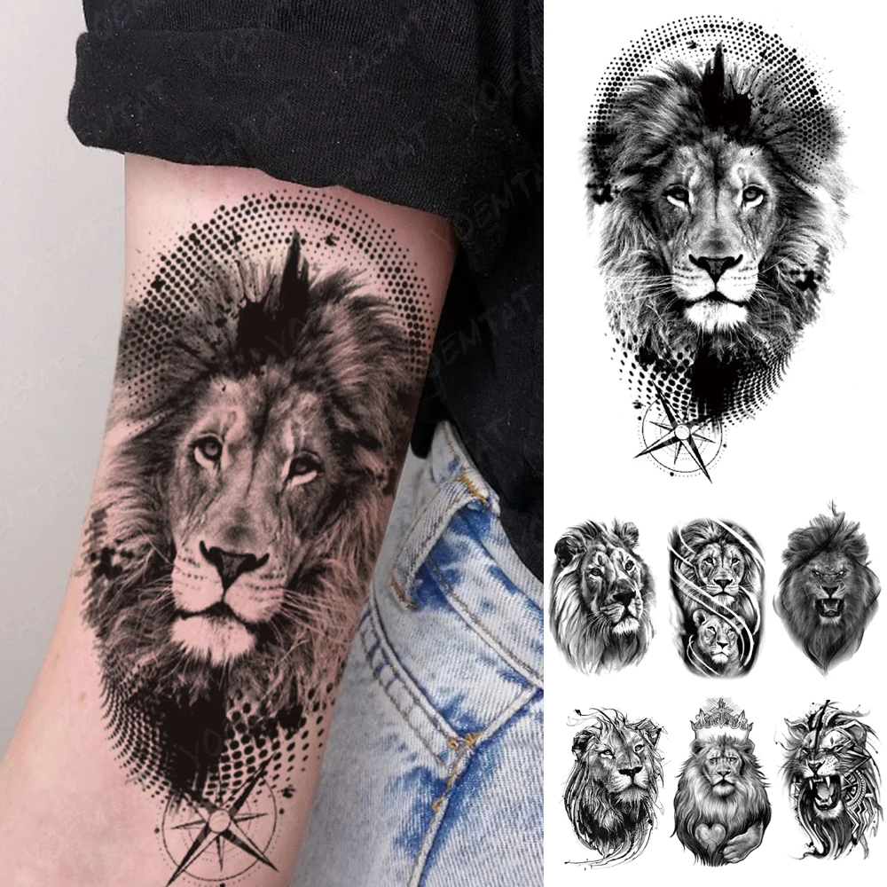 Top Trends: Waterproof Temporary Tattoo Sticker Trash Polka Style Flash Tattoos Lion Animal Compass Body Art Arm Fake Tatoo Men Women Shoppable Styles