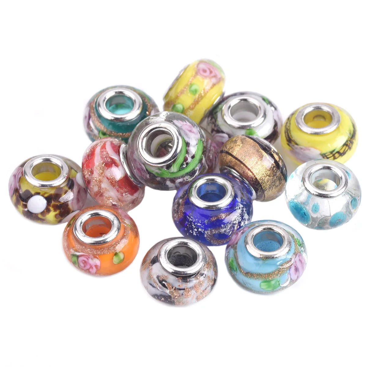 Top Trends: 5pcs 14x9mm Round European Charms Handmade Murano Lampwork Glass Big Hole Beads For Jewelry Making Bracelet DIY 44 #~110 # Shoppable Styles