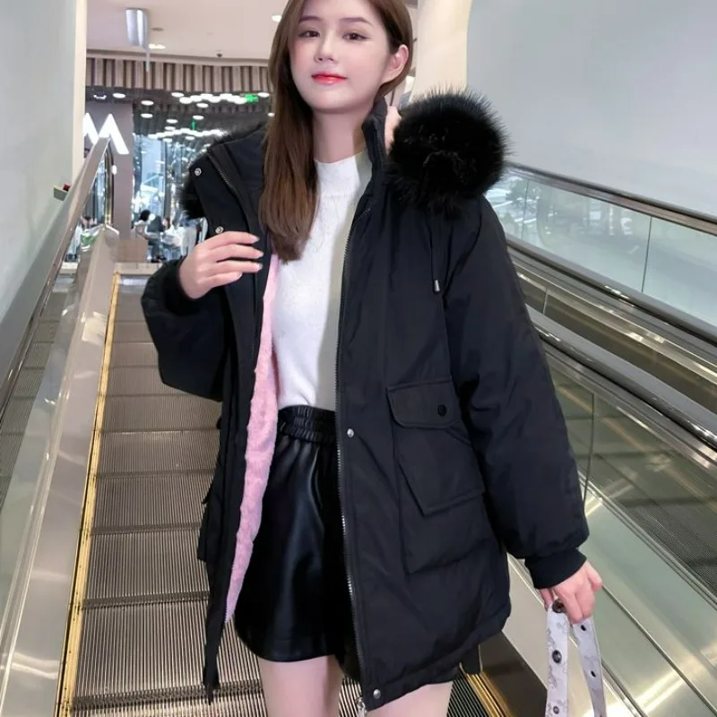 Top Trends: 2023 New Women Down Cotton Coat Winter Jacket Female Artificial Fur Collar Hooded Parka Warm Thick Outwear Loose Long Overcoat Shoppable Styles