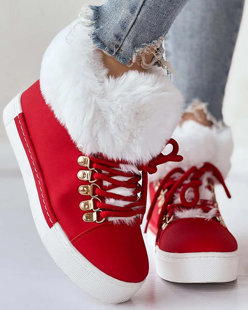 Top Trends: Snow Boots Warm Winter Flat Round Toe Going Out Women's Shoes Lace-up Fuzzy Detail Lined Ankle Boots Shoppable Styles