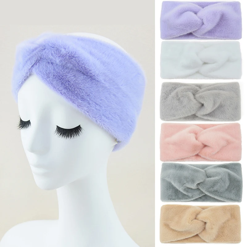 Top Trends: Fashion Wide Cross Plush Headbands For Women Solid Soft Warm Knot Hairbands Ladies Winter Warmer Ear Turbans Hair Accessories Shoppable Styles