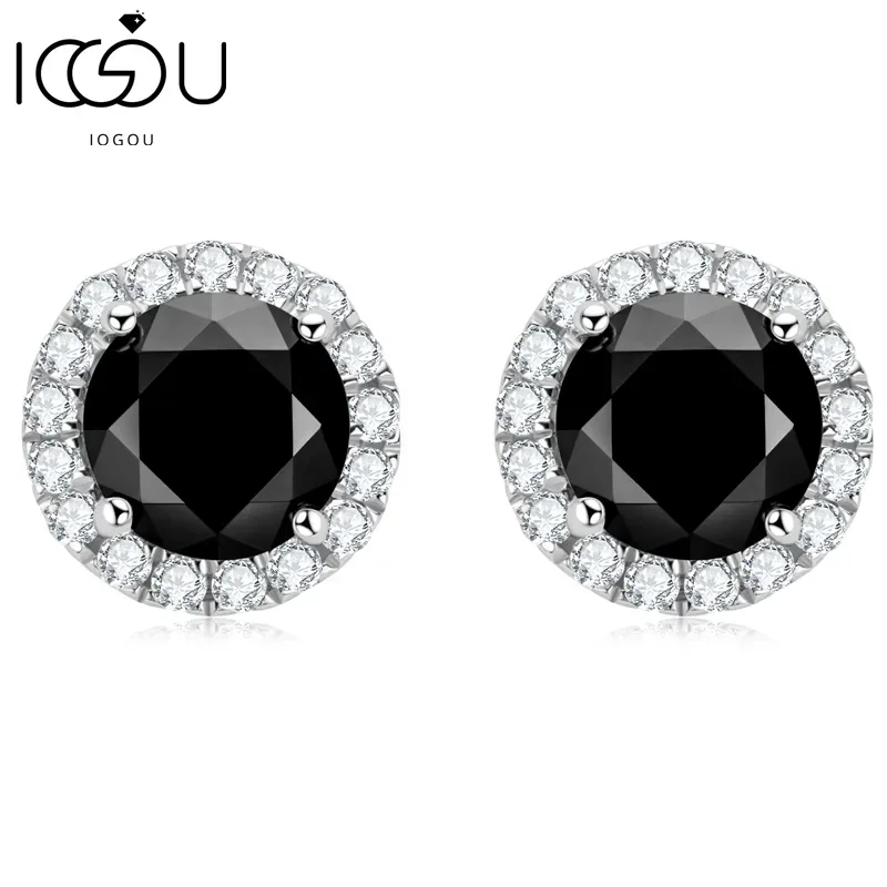 Top Trends: IOGOU 6mm Black Round Halo Moissanite Stud Earrings For Women Men Original 925 Sterling Silver Luxury Jewelry With Certificate Shoppable Styles