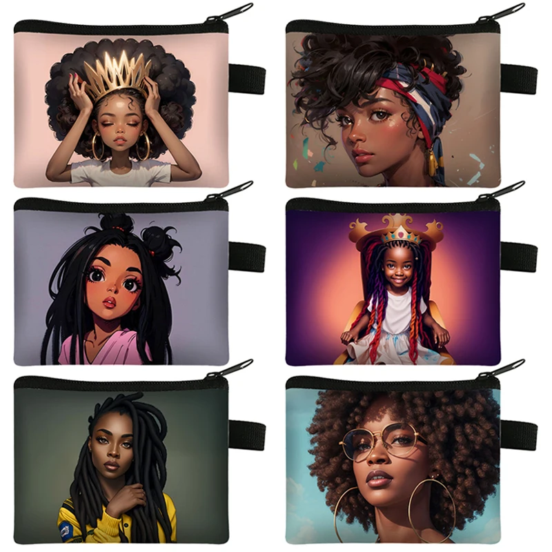 Top Trends: African Cartoon Girls Coin Purses Afro Black Women Wallet Earphone ID Credit Card Hold Jewelry Earrings Money Coin Bags Gift Shoppable Styles