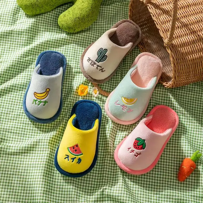 Top Trends: Dolphin Embroidery Children Slippers Autumn Winter Cotton Warm Thick Fluffy Slippers Comfort Non-Slip Home Indoor Furry Shoes Shoppable Styles - Image 5