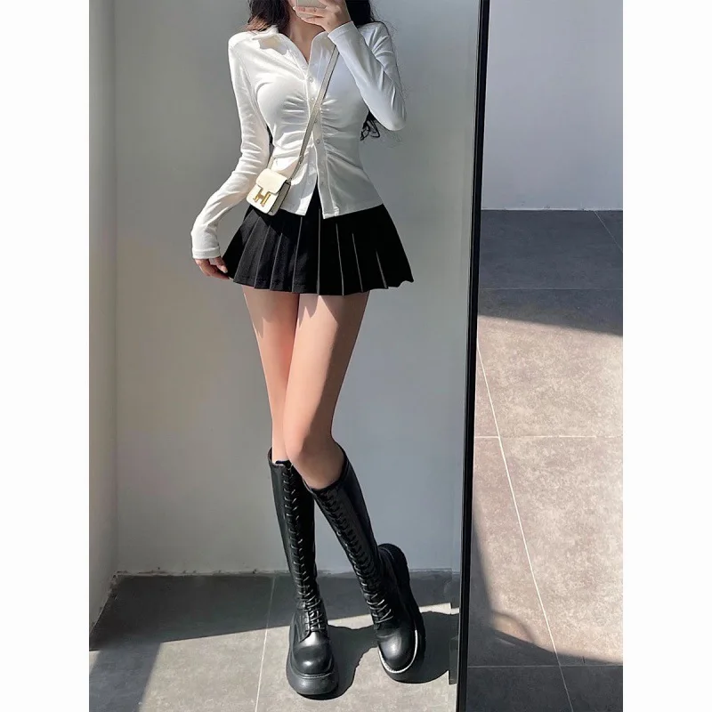 Top Trends: Pleated Skirt With Shorts Women Sexy High Waist White Black A-line Korean Gyaru Mini Tennis Skirt School Girl Summer Shoppable Styles