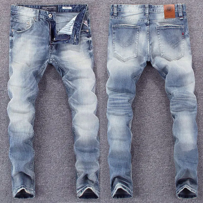 Top Trends: Italian Style Fashion Men Jeans Retro Light Blue Slim Ripped Jeans Men High Quality Male Trousers Vintage Designer Pants Hombre Shoppable Styles