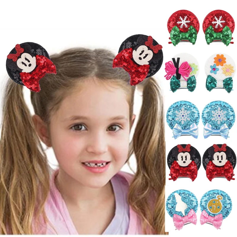 Top Trends: 2023 Christmas 2.8"Mouse Ears Hair Clips For Children Sequins Bow Hairpins Girls Festival Party DIY Hair Accessories Shoppable Styles