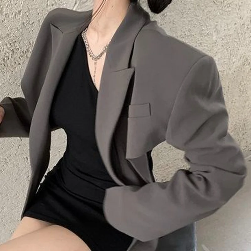 Top Trends: Vintage Fashion Chic Korean Blazers Women New Sexy Backless Grey Elegant Long Sleeve Blazer Outwear Notched Streetwear All-match Shoppable Styles