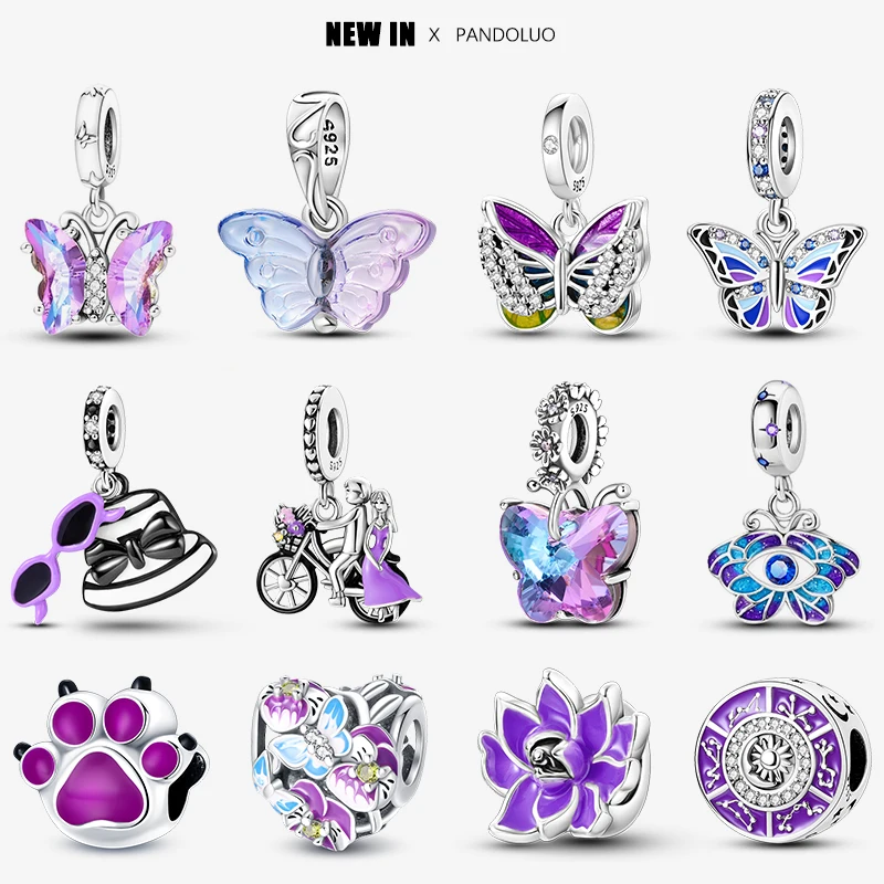 Top Trends: 2023 New In Purple Series Butterfly Shape Charm Beads Fits Pandora 925 Original Bracelet Women Silver Pendant Bead Jewelry Gift Shoppable Styles