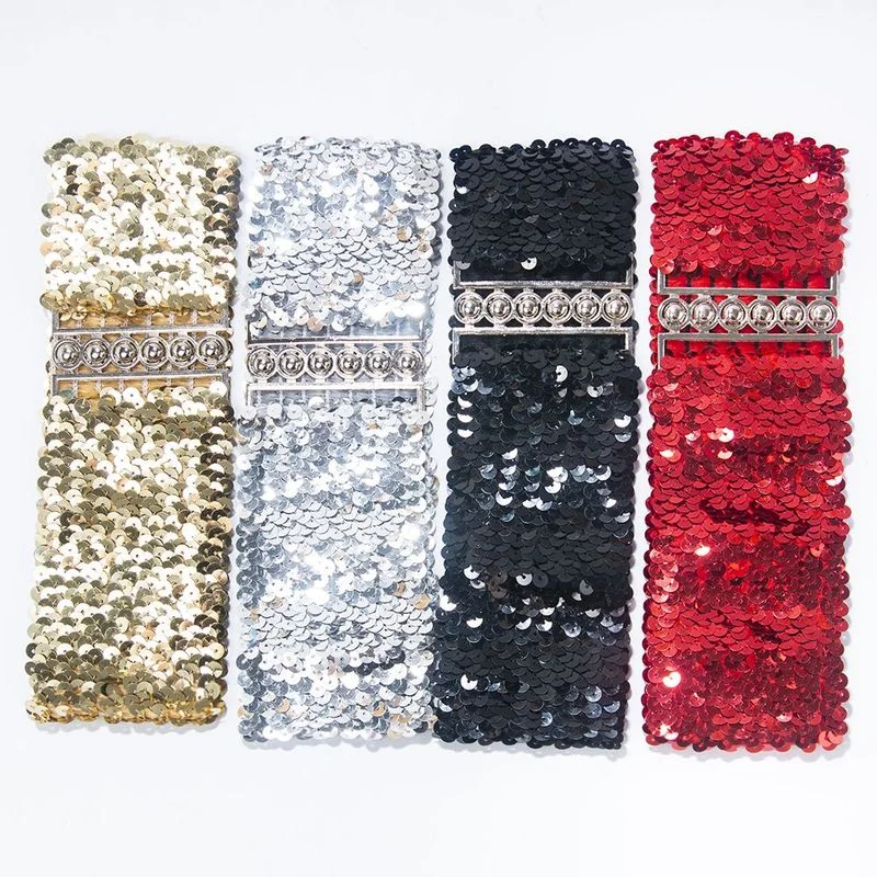 Top Trends: Sequin Elastic Glitter Belt Women's Corset Wide Waist Belt Metal Buckle Waistband Decorative Corset Strap Party Dress Accessorie Shoppable Styles - Image 5