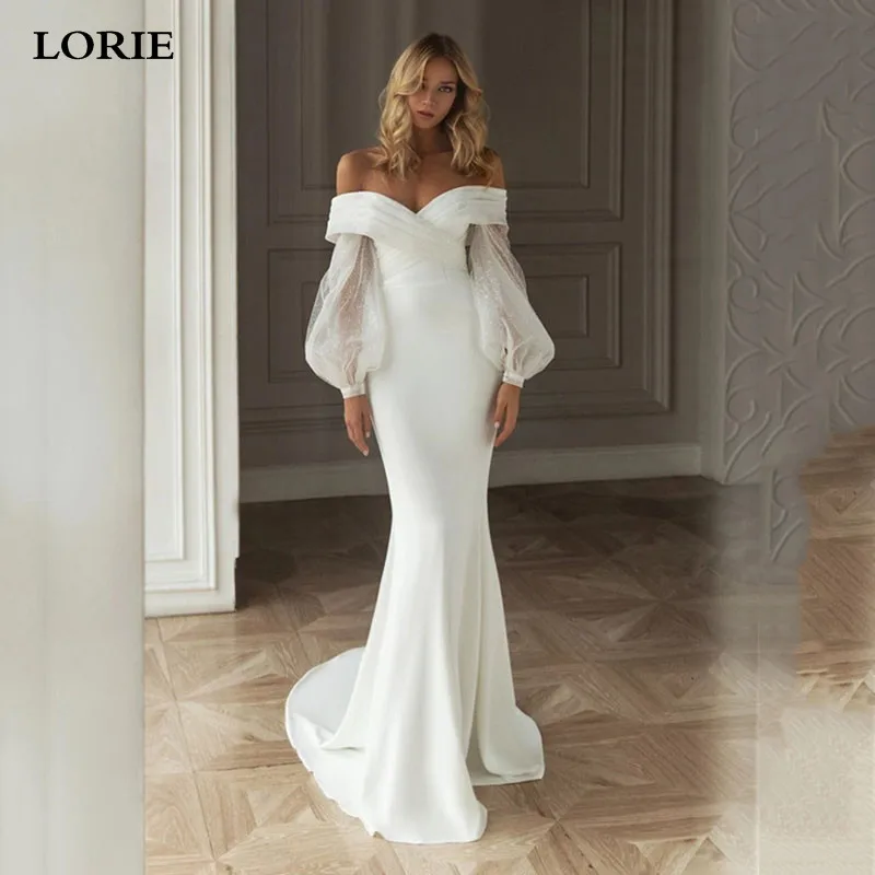 Top Trends: LORIE Matt Satin Mermaid Wedding Dresses Organza Puff Sleeve Bridal Gowns Off The Shoulder Wedding Party Gowns 2023 Shoppable Styles