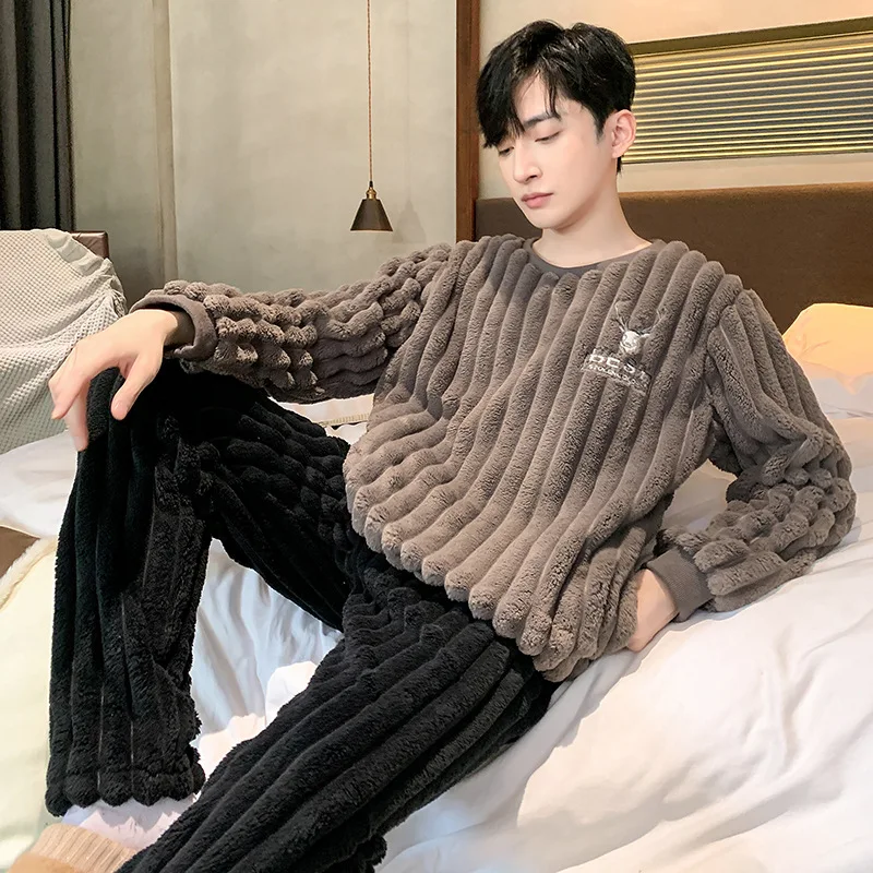 Top Trends: Korean Fashion Winter Flannel Sleepwear For Men 2 Pieces Set Pijamas Male Coral Fleece Warm Pjs Nightwear Pyjamas Homme Shoppable Styles