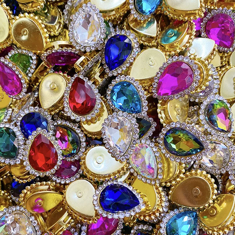 Top Trends: 20pcs / lot 14x18mm Crystal Glass Rhinestone Cabochons Sewing On Beads For Jewelry Making Needlework DIY Handmade Bows Supplies Shoppable Styles