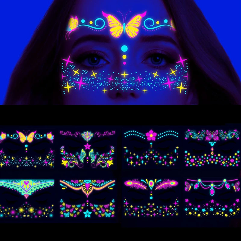 Top Trends: Fluorescent Waterproof Face Tattoo Sticker Temporary Face Sticker For Halloween Music Concert Party Night Club Makeup Tattoos Shoppable Styles