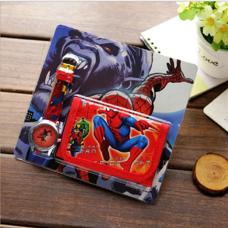 Top Trends: Disney Mickey Children Watches Cartoon Wallet Watch Set Spiderman Minnie Quartz Leather Watches Students Birthday Gifts Shoppable Styles