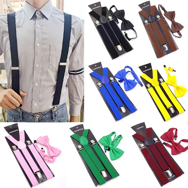 Top Trends: Unisex Suspenders Bowtie Sets Clip-on Buckle Men Straps Adjustable Elastic Y-Back Braces Wedding Suit Pants Jeans Accessories Shoppable Styles