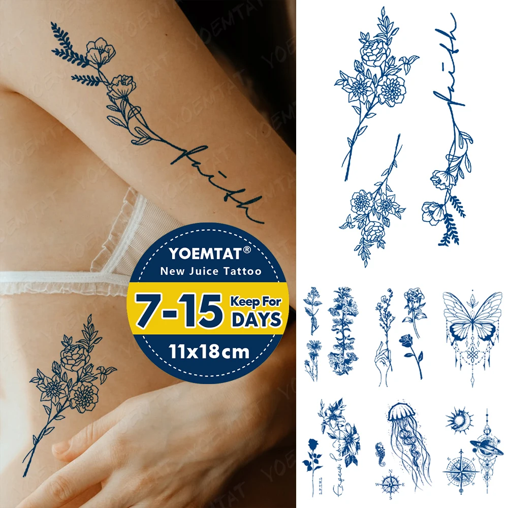 Top Trends: Waterproof Temporary Tattoo Sticker Juice Lasting Ink Flower Line Arm Genipin Herbal Semi-Permanent Glitter Fake Tato Body Art Shoppable Styles