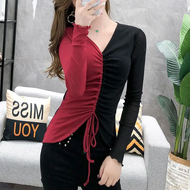 Top Trends: Fashion Asymmetrical Shirring Spliced Folds Bow Lace Up Blouse Female Clothing 2022 Autumn New Casual Pullovers Korean Shirt Shoppable Styles