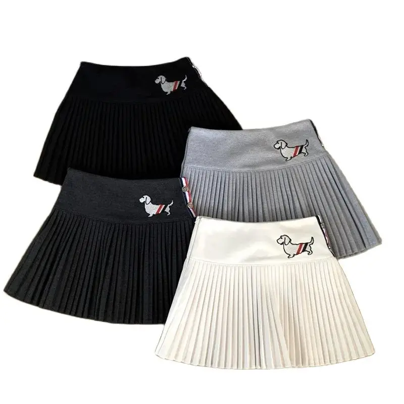 Top Trends: 2023 Women's Short Skirt Summer Fashion Korean Academy Dog Embroidery Colorful Stripes Student High Waist Pleated TB Short Skirt Shoppable Styles