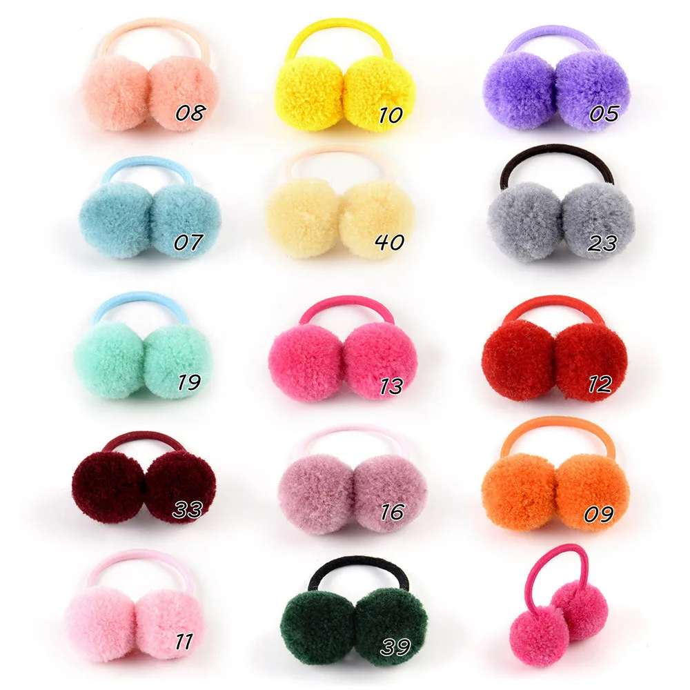 Top Trends: 14pcs / lot 1.4" Small Solid Double Fur Ball With Elastic Rope Handmade Hair Band For Kids Girls Hair Accessories Shoppable Styles - Image 6