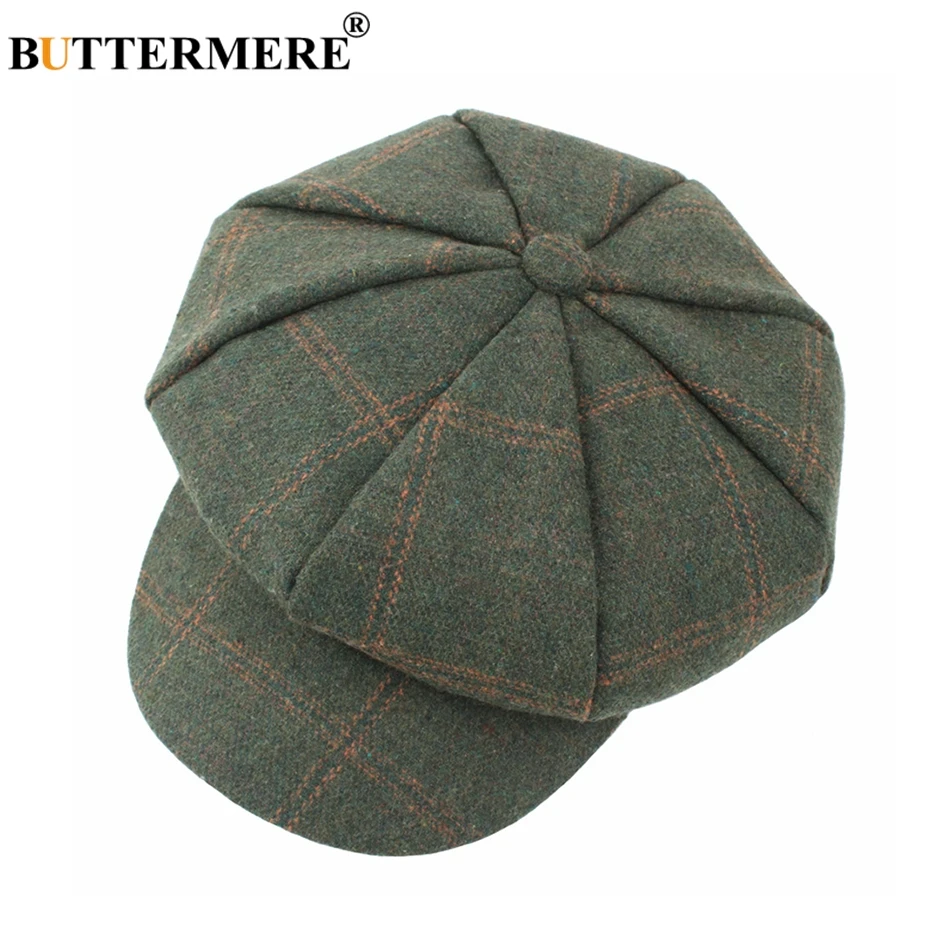 Top Trends: BUTTERMERE Women Wool Tweed Caps Newsboy Female Male Vintage Army Green Plaid Flat Caps Spring Painters Cabbie Duckbill Hat 2024 Shoppable Styles