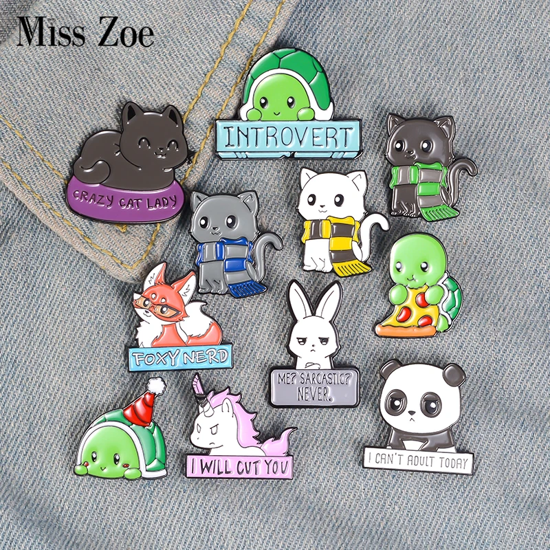 Top Trends: Cartoon Animal Enamel Pins Custom Panda Cat Turtle Fox Rabbit Brooches Bag Clothes Lapel Pin Badges Funny Zoo Jewelry Shoppable Styles