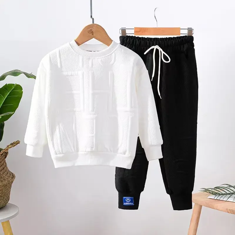 Top Trends: Boy Girls Sweatshirt Spring And Autumn Clothing Junior Kid Fashion Jacquard Letter Long Sleeve Top Sweatpants 2 Pcs Set 3-12Y Shoppable Styles - Image 3