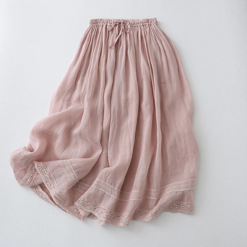 Top Trends: Elegant Fashionn Cotton Linen Ramie Skirt Elastic Waist Double Layer Long Skirt Women's Spring Summer Thin Embroidered Skirt Shoppable Styles