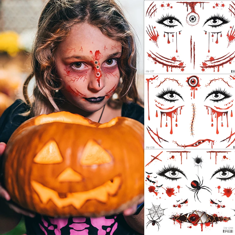 Top Trends: 1sheet Halloween Temporary Tattoos Stickers Waterproof Lasting Face Body Decoration Bloody Scar Wound Horror Teeth Funny Sticker Shoppable Styles