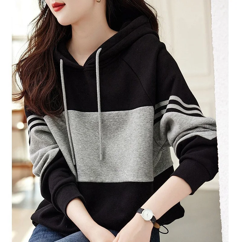 Top Trends: Fashion Hooded Spliced Loose Korean Hoodies Female Clothing 2023 Autumn New Oversized Casual Tops All-match Commute Sweatshirts Shoppable Styles