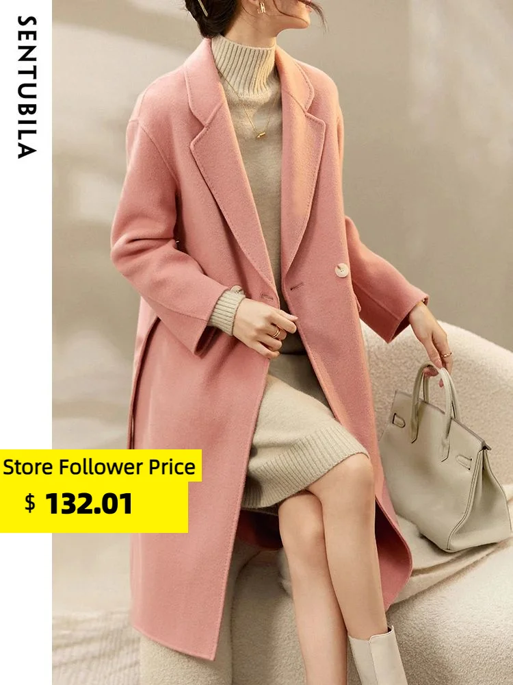 Top Trends: SENTUBILA Longline Wool Coat For Women 2023 Winter Elegant Notched Collar Belted Maxi Wool Blend Overcoat Outerwear W24O42057 Shoppable Styles