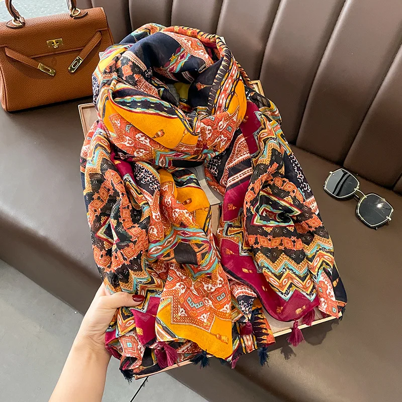 Top Trends: Luxury Brand Cotton Viscose Scarf Bohemian Aztec Plaid Tassel Shawls And Wraps Echarpe Pashmina Bufandas Muslim Sjaal 180*90Cm Shoppable Styles