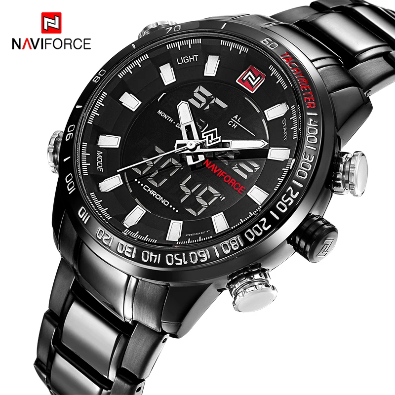 Top Trends: NAVIFORCE Brand Men Military Fashion Wristwatches Steel Quartz Dual Display Watches Waterproof LED Clock Relogio Masculino Shoppable Styles