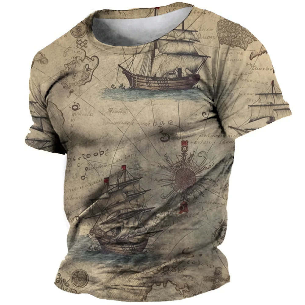 Top Trends: Vintage T-Shirt For Mens 3D Compass Print Short Sleeve Tops Fashion Street Ship Graphic T Shirt Oversized Tee Shirt Men Clothing Shoppable Styles