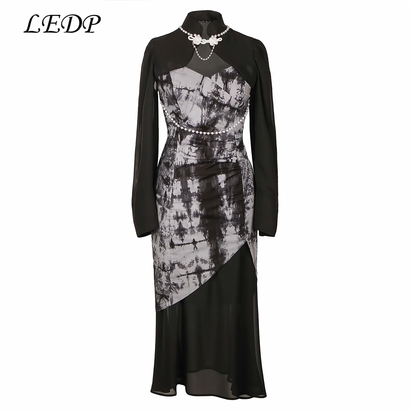 Top Trends: LEDP Chiffon Streetwear V-Neck Tie Dye Chinese Style Spaghetti Strap Elegant Maxi Dresses For Women Sleeveless Vintage Dress Shoppable Styles