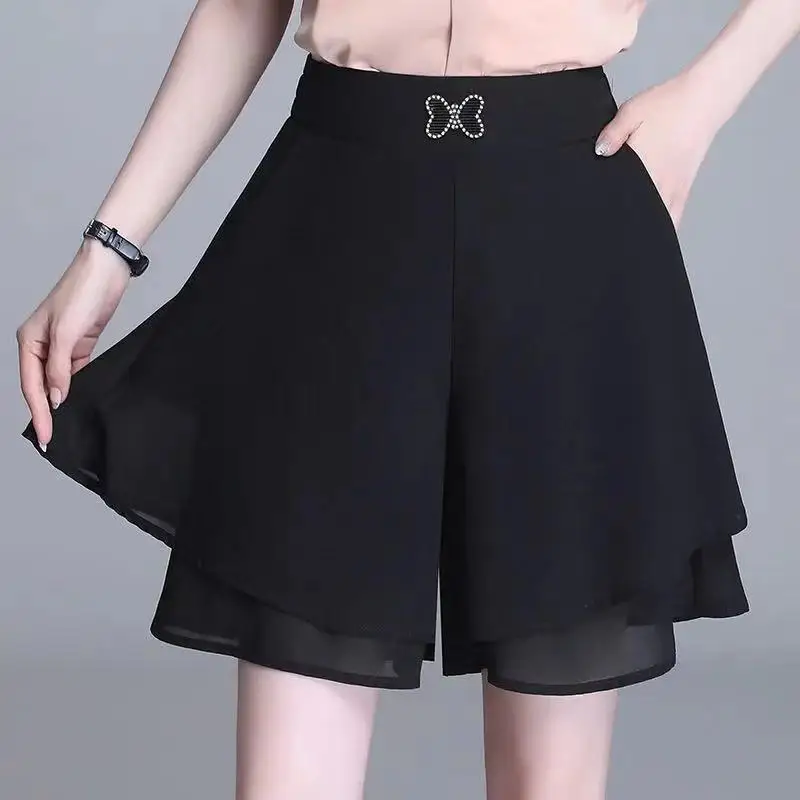 Top Trends: Summer New Chiffon Loose Shorts High Waist Solid Color All-match Plus Size Wide Leg Pants Fashion Casual Women Clothing Shoppable Styles