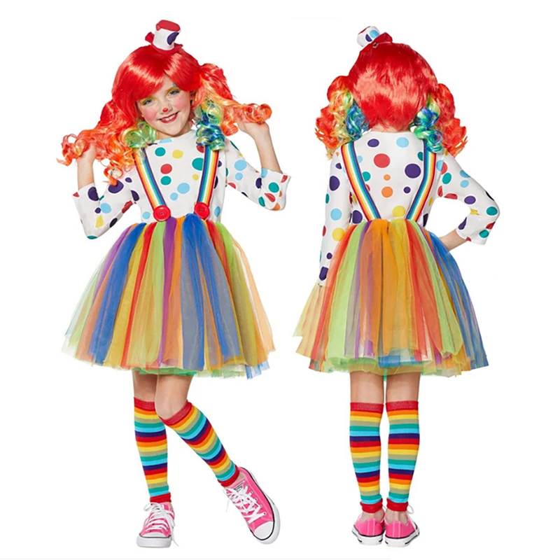 Top Trends: Halloween Children Wave Point Rainbow Clown Costume Set Circus Naughty Harlequin Uniform Drama Props For Holiday School Party Shoppable Styles