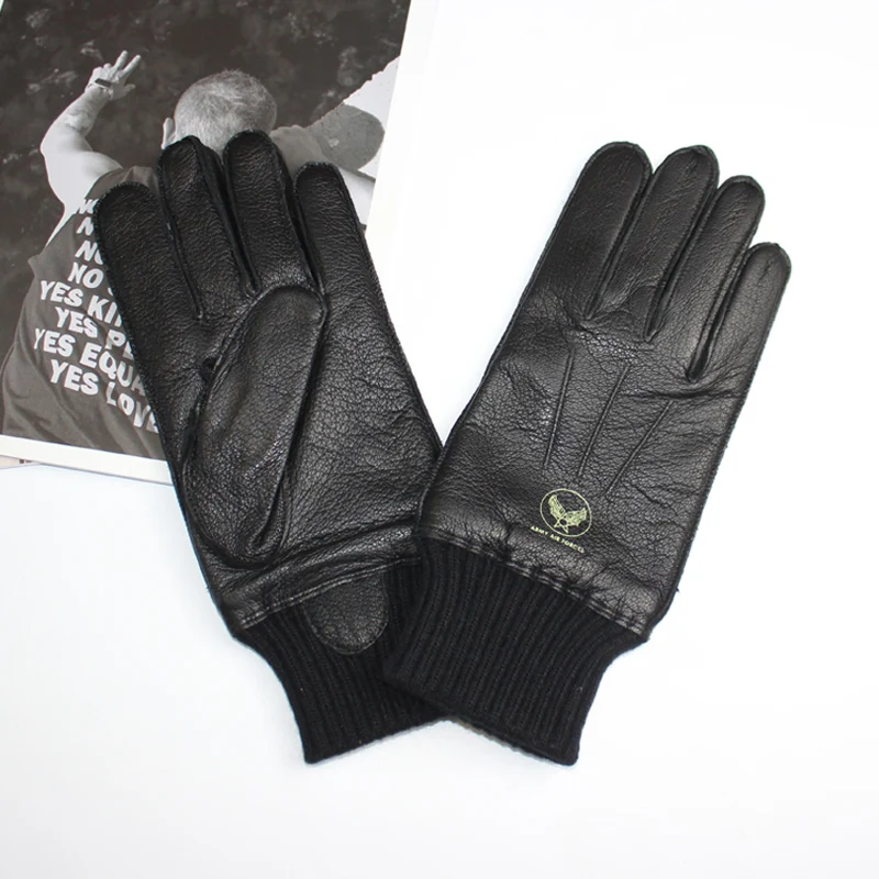 Top Trends: Men's Deerskin Gloves High Quality Genuine Leather Fleece Knit Lining Warm Striped Aviation Pilot Driving Gloves Autumn Winter Shoppable Styles