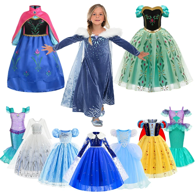 Top Trends: Halloween 2-10 Years Baby Girl Party Elsa Dress Christmas Princess Dress Kids Cosplay Snow White Anna Cinderella Mermaid Costume Shoppable Styles